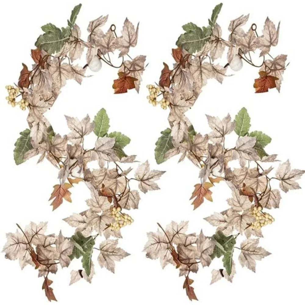 2Pcs Fall Garland Decor 6 ft Fall Leaves Thanksgiving Garland with White Pumpkin